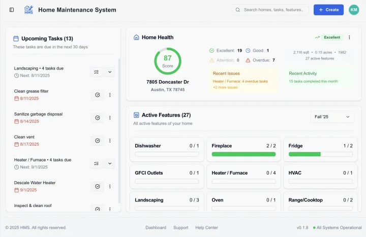 Home Maintenance System Dashboard